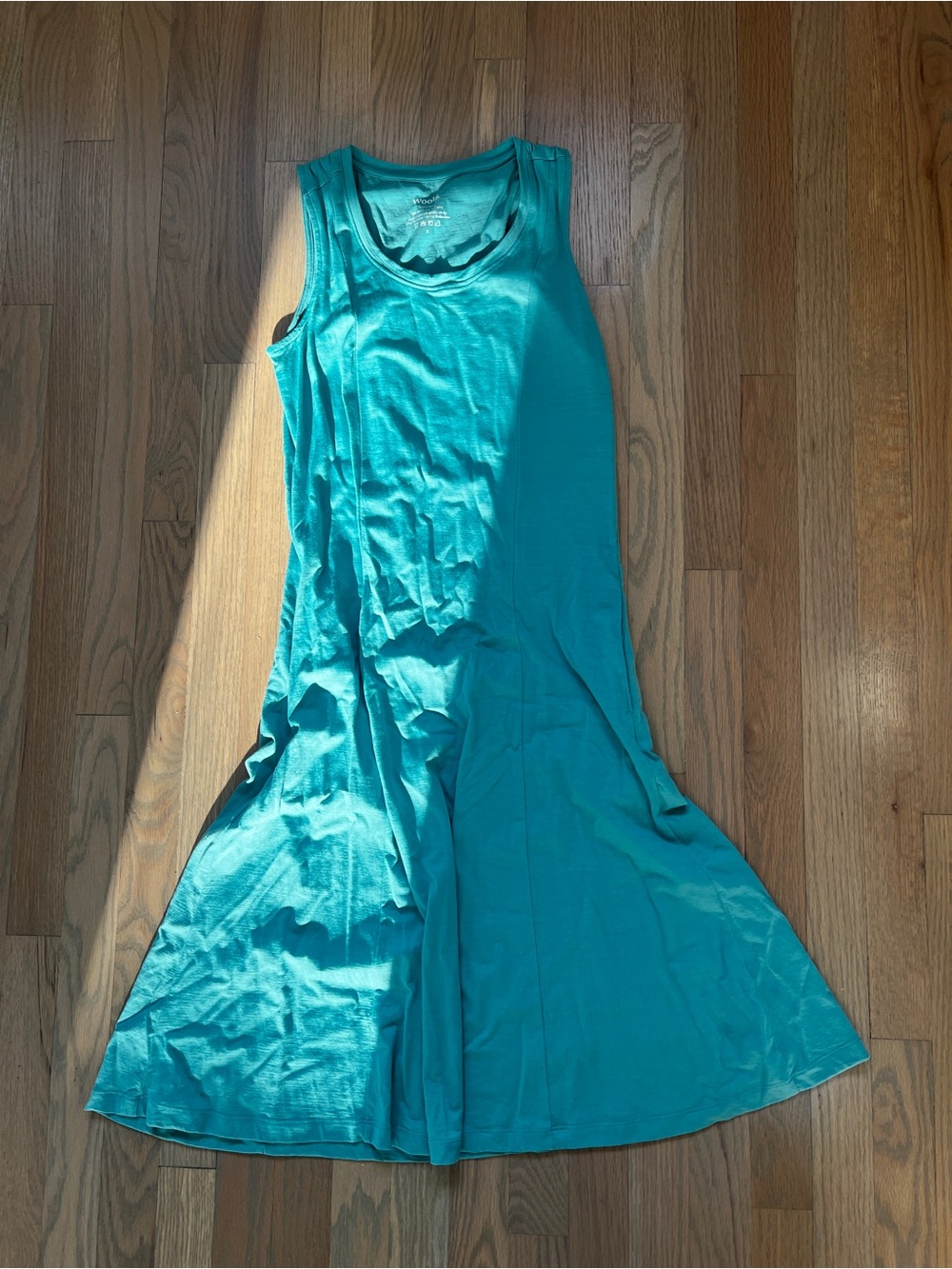 Wool& Flora Swing Dress Aqua Teal S Turquoise Sleeveless Merino Wool Blend